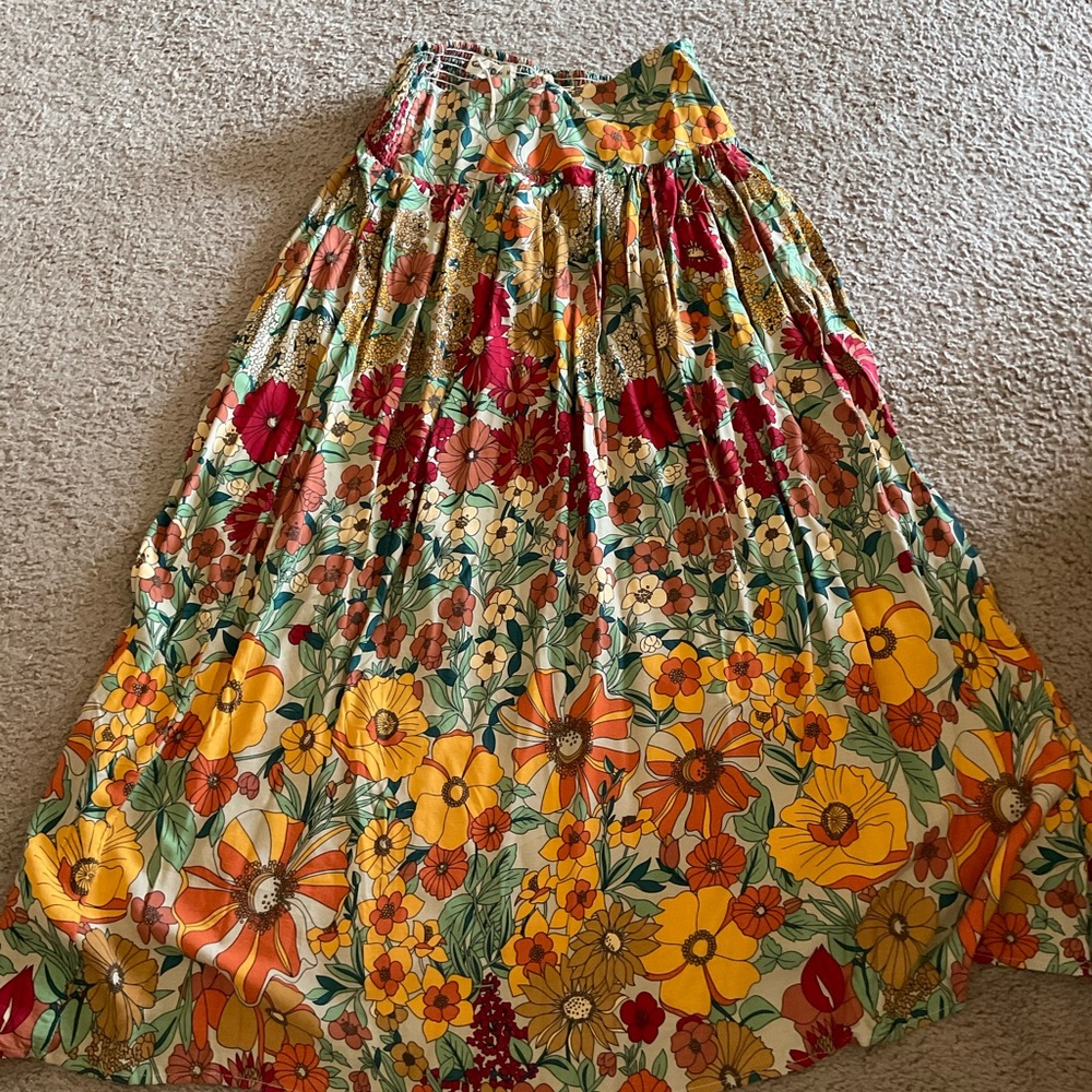 NATURAL LIFE Orange and Red Maxi A-Line Skirt